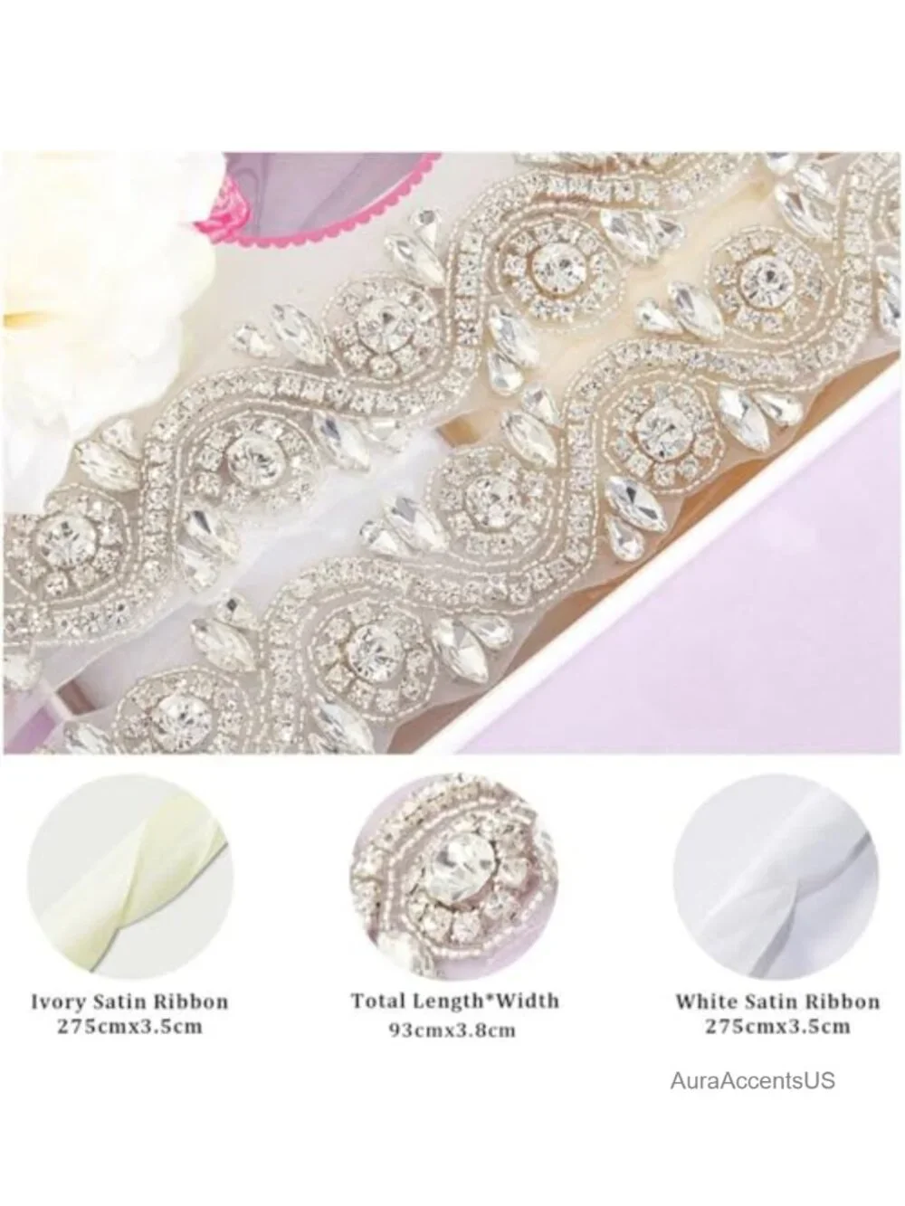 Rhinestone Wedding Sash Dress Belt Crystal Trim Bridal Belt